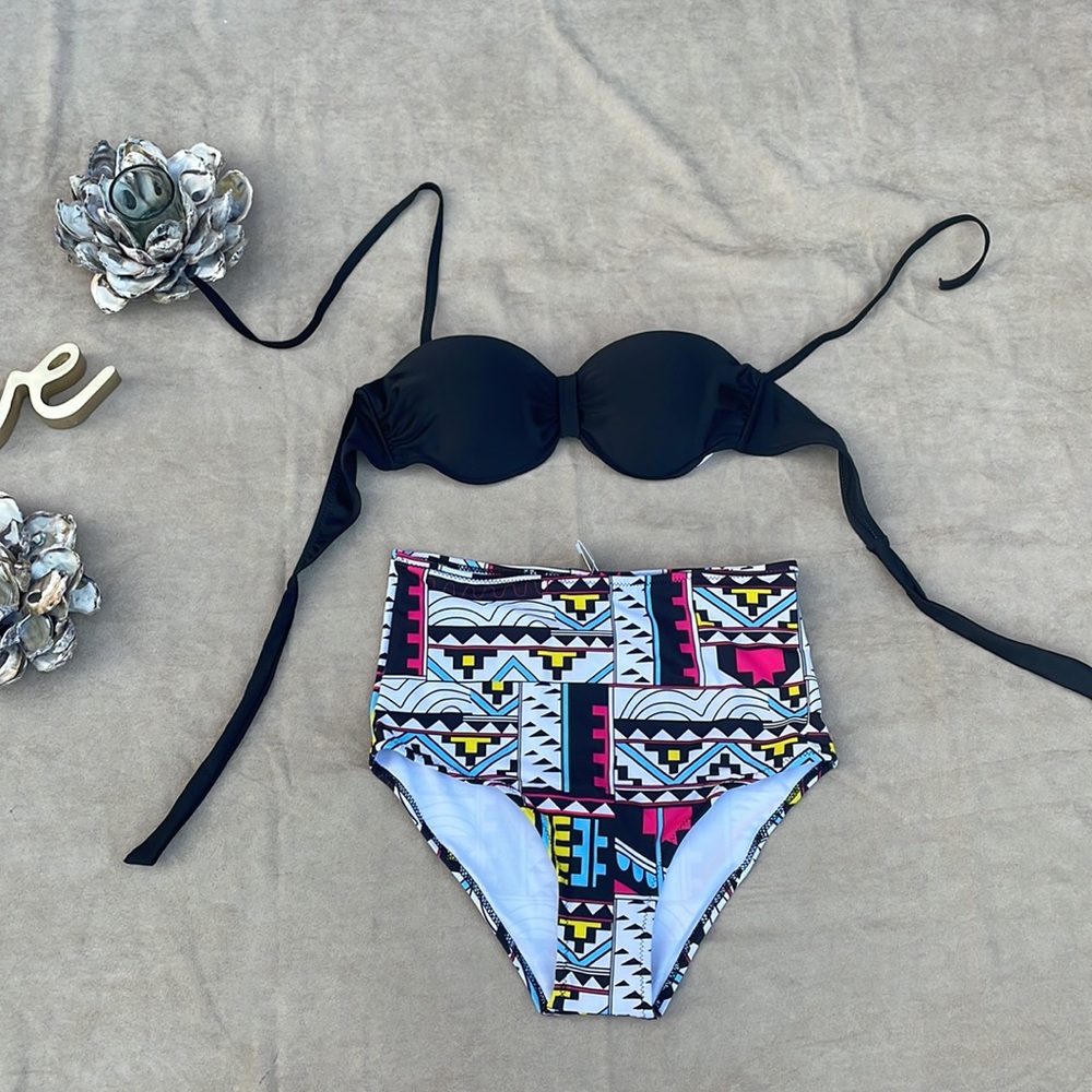 👙 Ckeeky Gal Swim 2-Piece High Waist Removable Halter Straps Top Tie Bikini - M